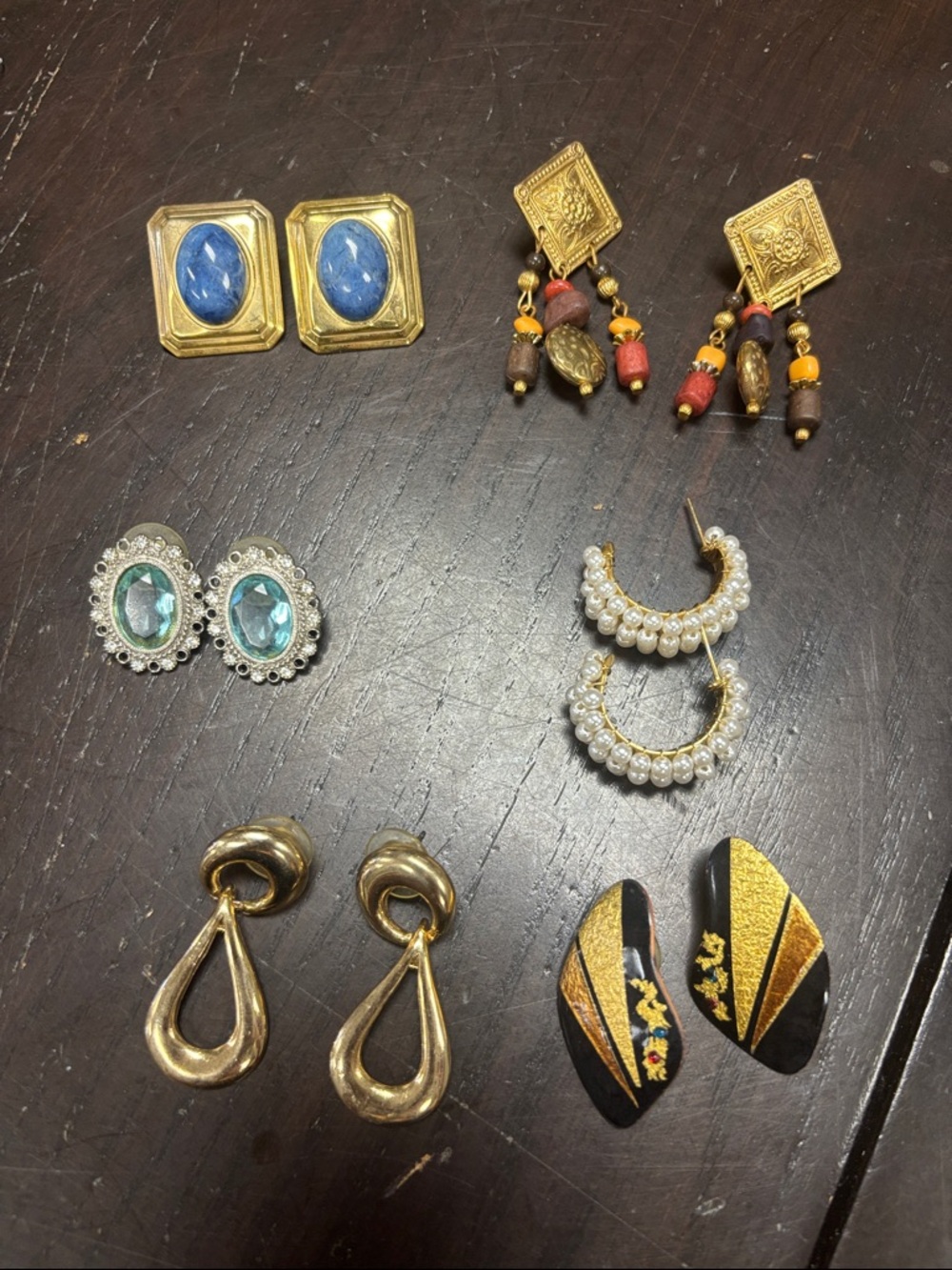 Lot of Vintage 80’s Assorted Women’s Gold-Tone & Gemstone Earrings Mixed Colors